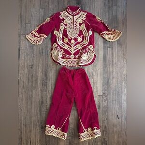 Red Velvet Toddler Top & Bottom Set with Gold Embellishments, Brand New!